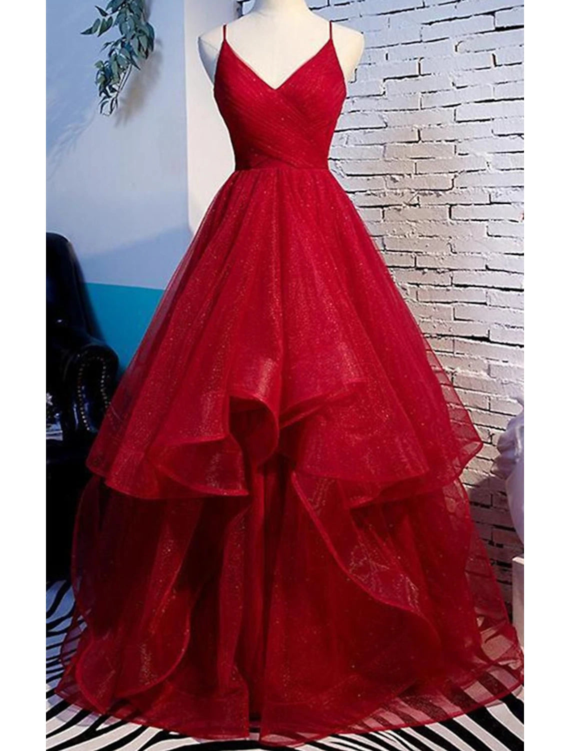 Wholesale  A-Line Prom Dresses Sparkle & Shine Dress Party Wear Wedding Guest Floor Length Sleeveless Spaghetti Strap Tulle with Ruffles